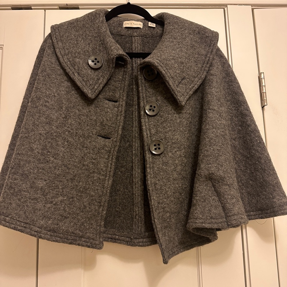 Lord & Taylor Gray Wool Cape/Jacket